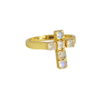 Bague croix dorée à l’or fin 18k - 50 / PIERRE DE LUNE -