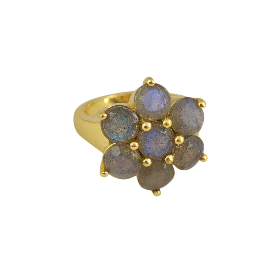 Bague dorée fleur en pierre - 50 / LABRADORITE