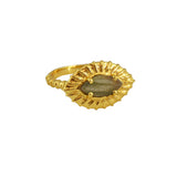 Bague dorée oeil strié et pierre - 50 / LABRADORITE