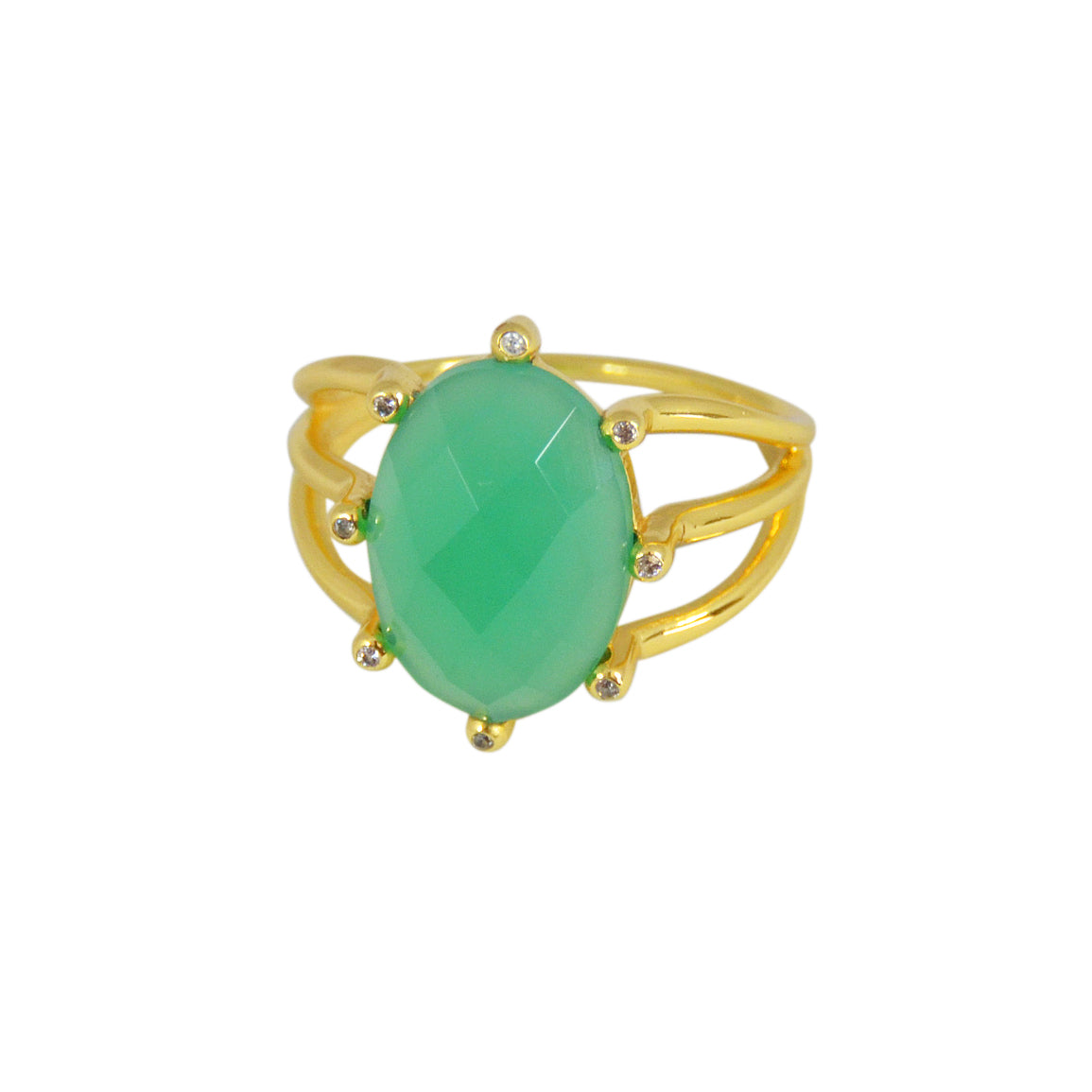 Bague dorée triple anneau pierre facettée et zircons - 50 /