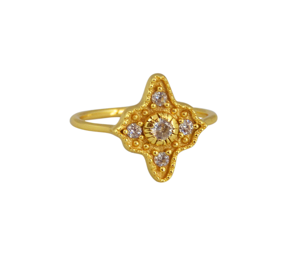 Bague dorée rose des vents zircons - Bagues