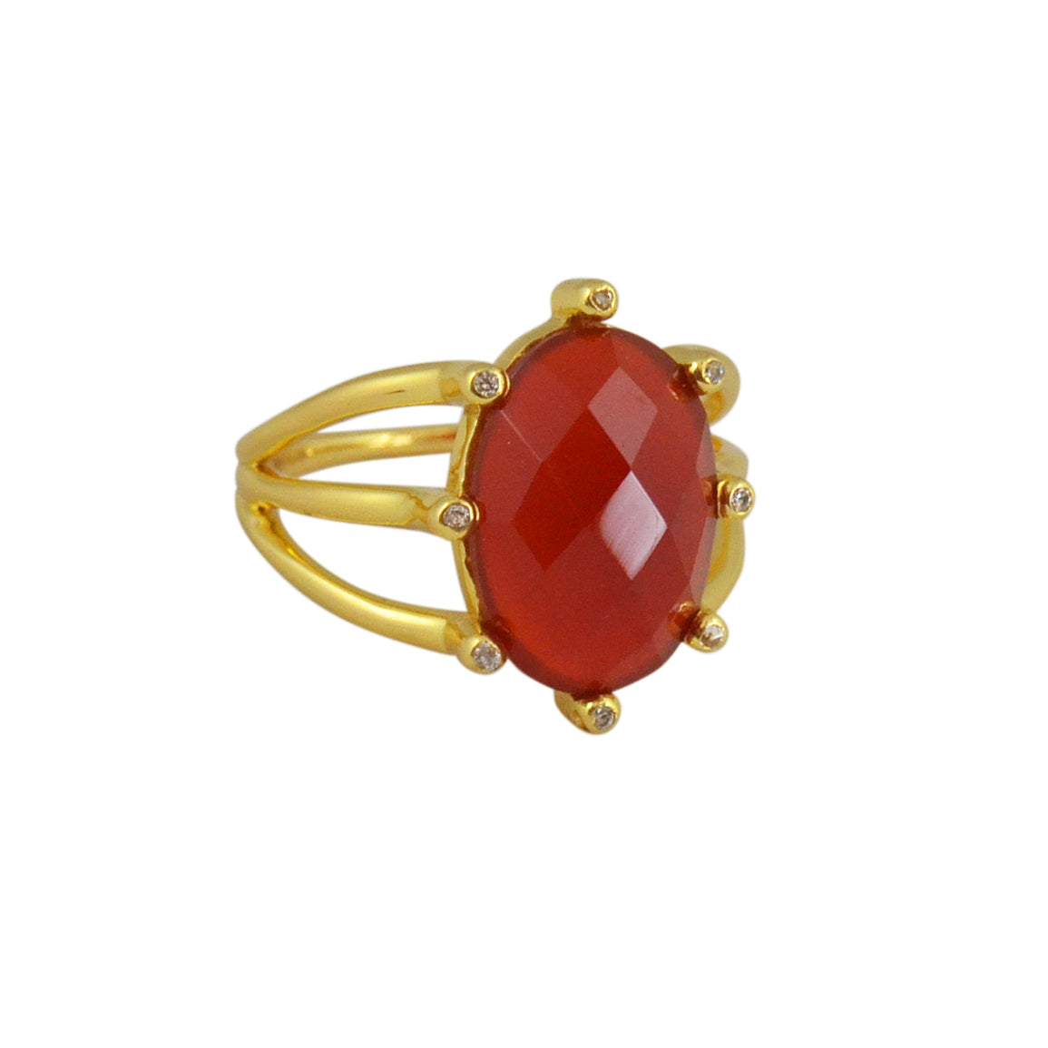 Bague dorée triple anneau pierre facettée et zircons - 50 /