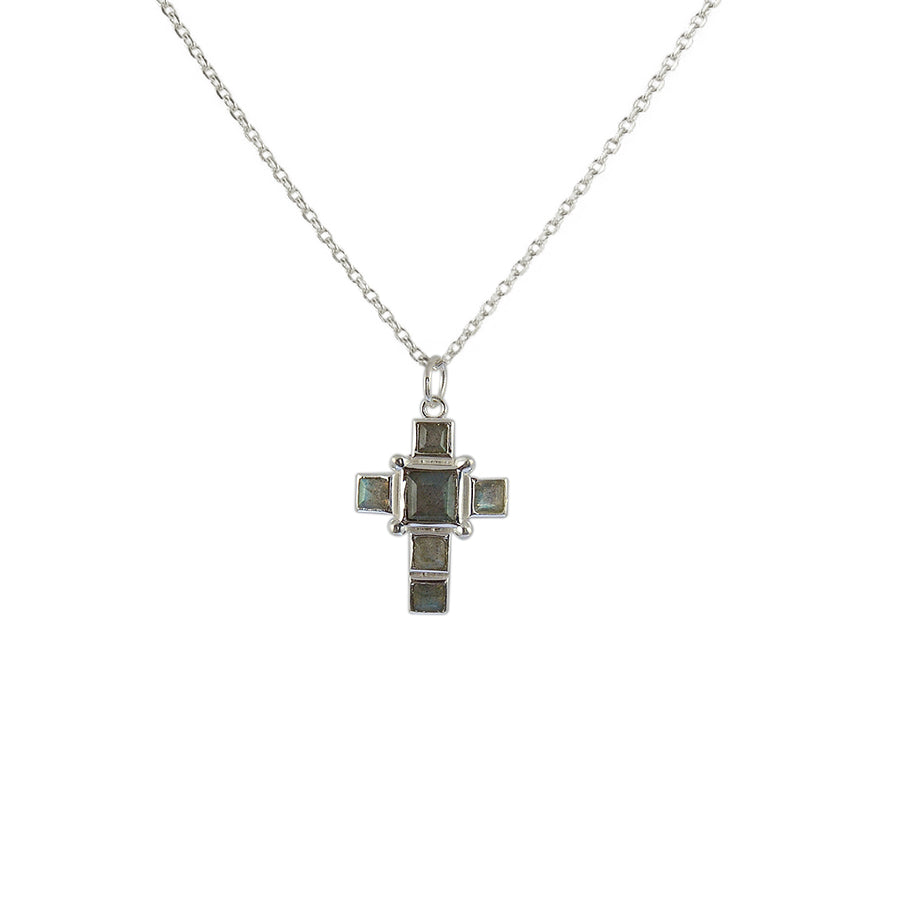 Luckyteam bijoux femme argent 925 collier croix labradorite