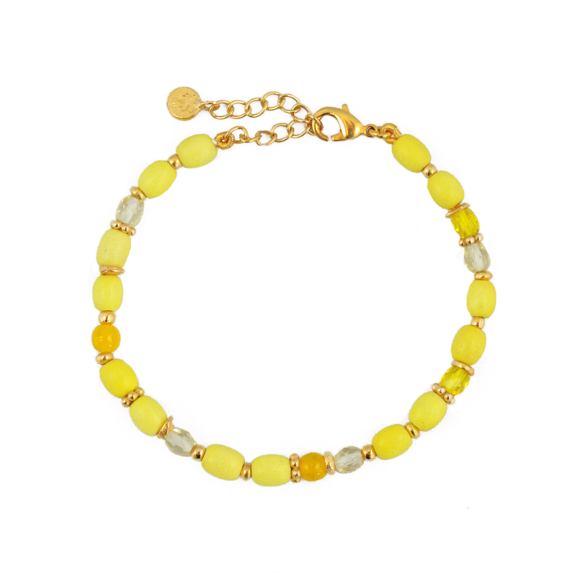 Bracelet pierres naturelles et disques dorés - MIX BOIS