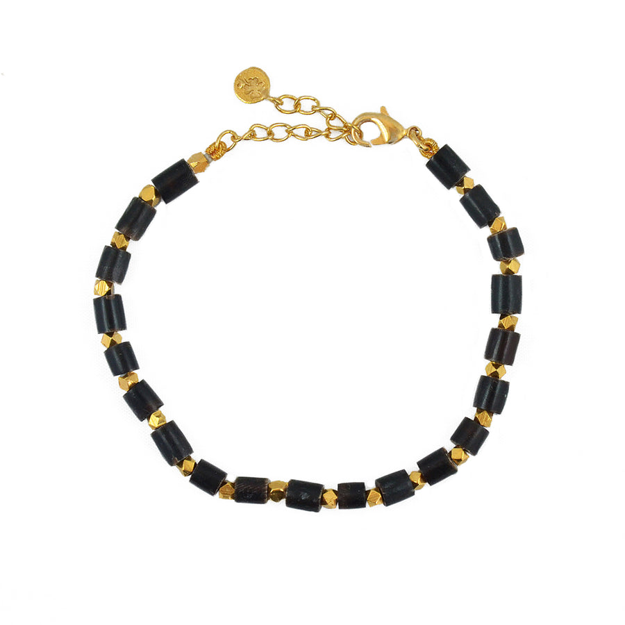 Bracelet perles dorées et pierres facettées - BOIS TUBE