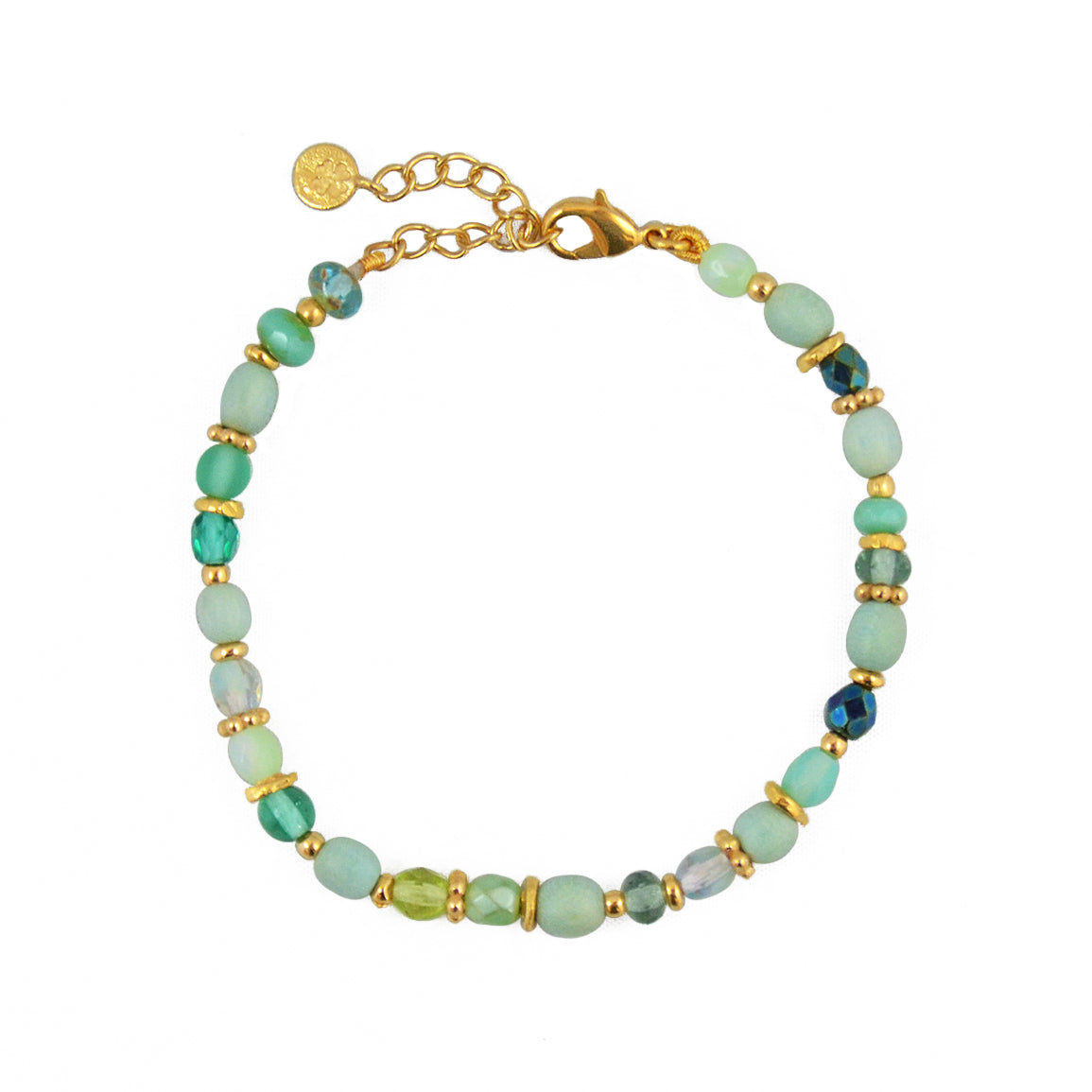 Bracelet pierres naturelles et disques dorés - MIX BOIS VERT