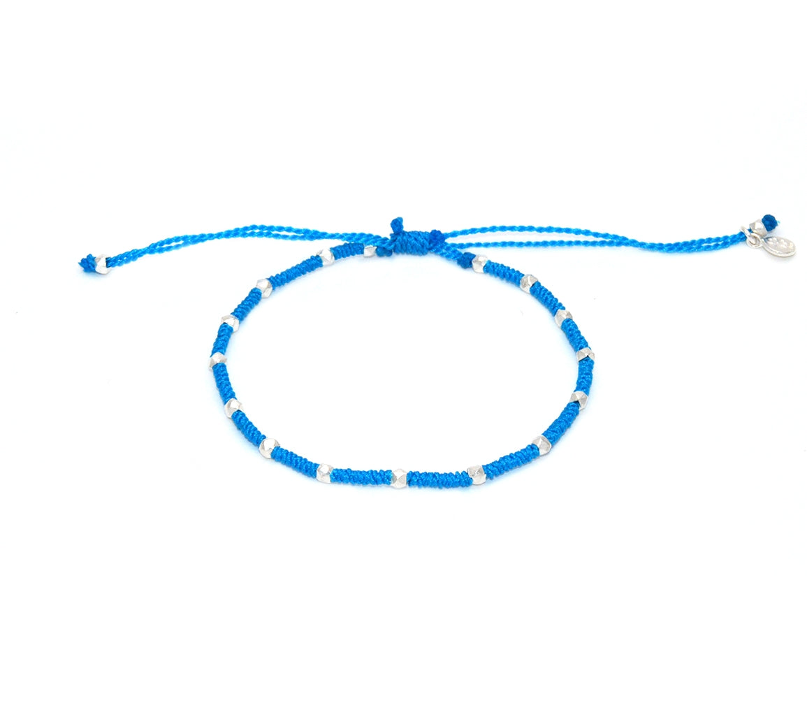 Bracelet cordon tressé avec perles en argent 925 - TURQUOISE