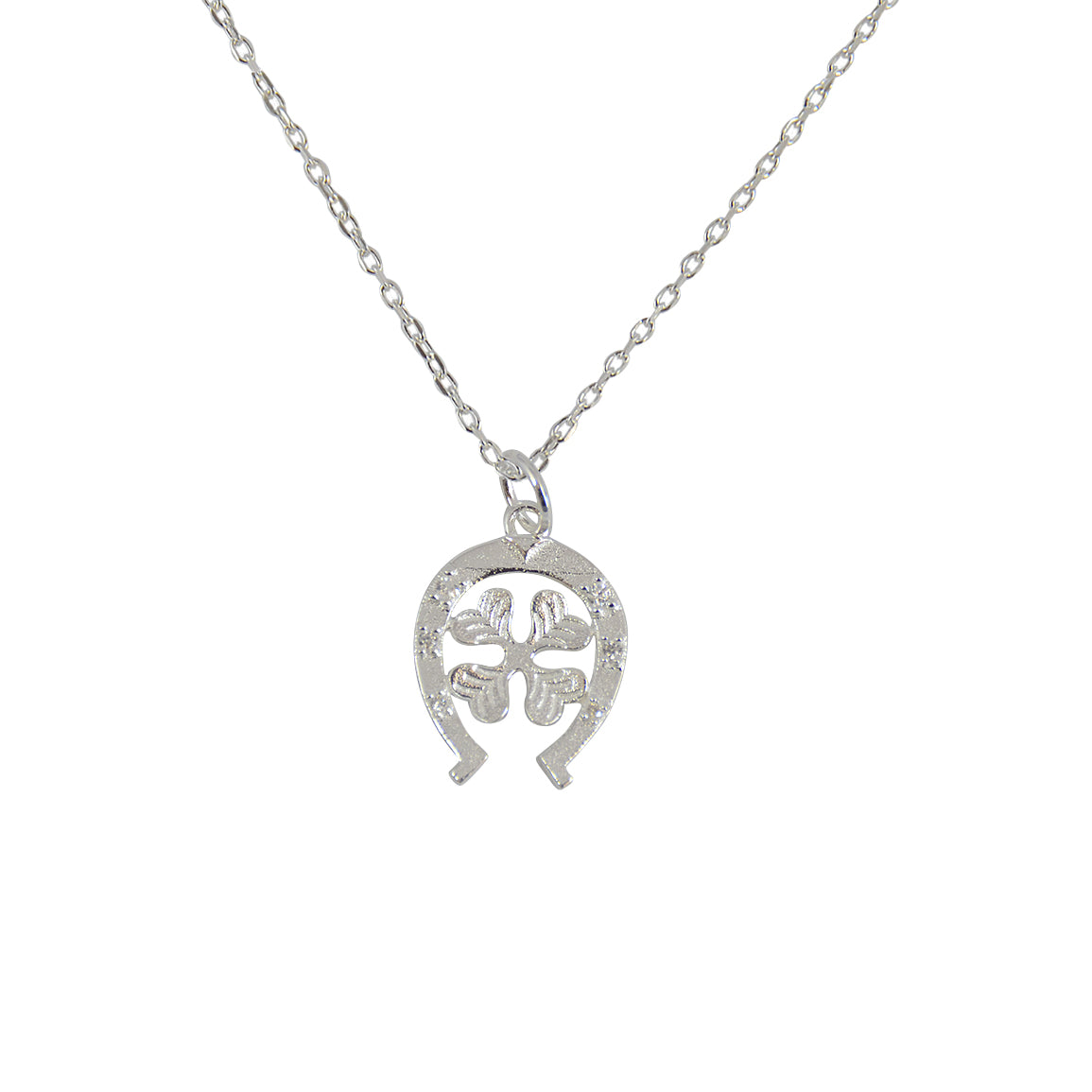 Collier argent 925 fer à cheval trêfle et zircons blancs