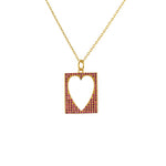 Collier doré plaque coeur vide et zircons - ZIRCONS ROUGES