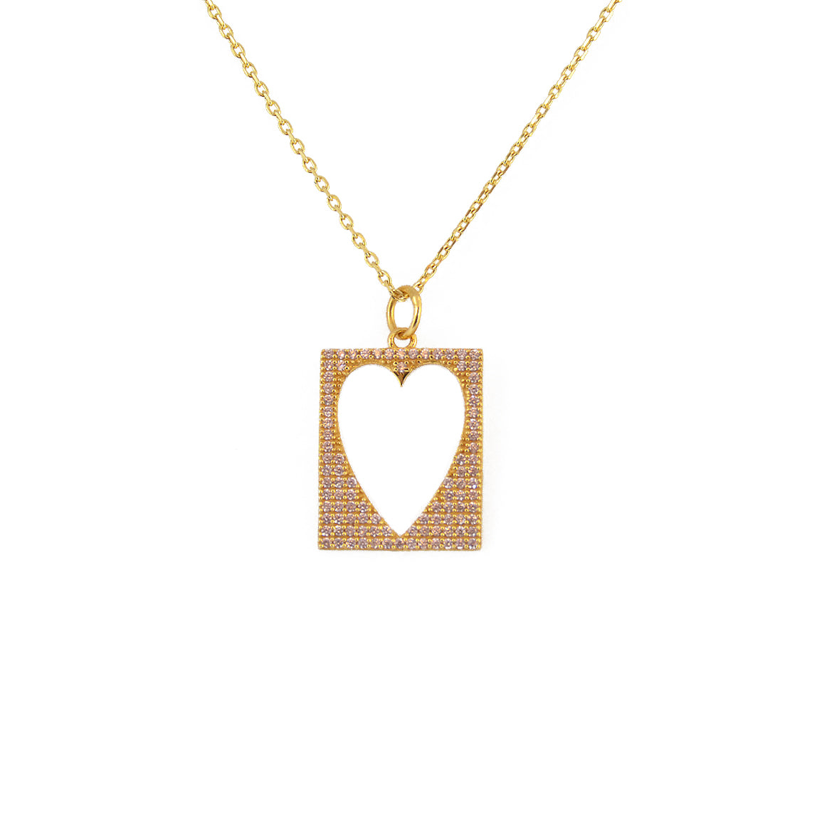 Collier doré plaque coeur vide et zircons - ZIRCONS BLANCS