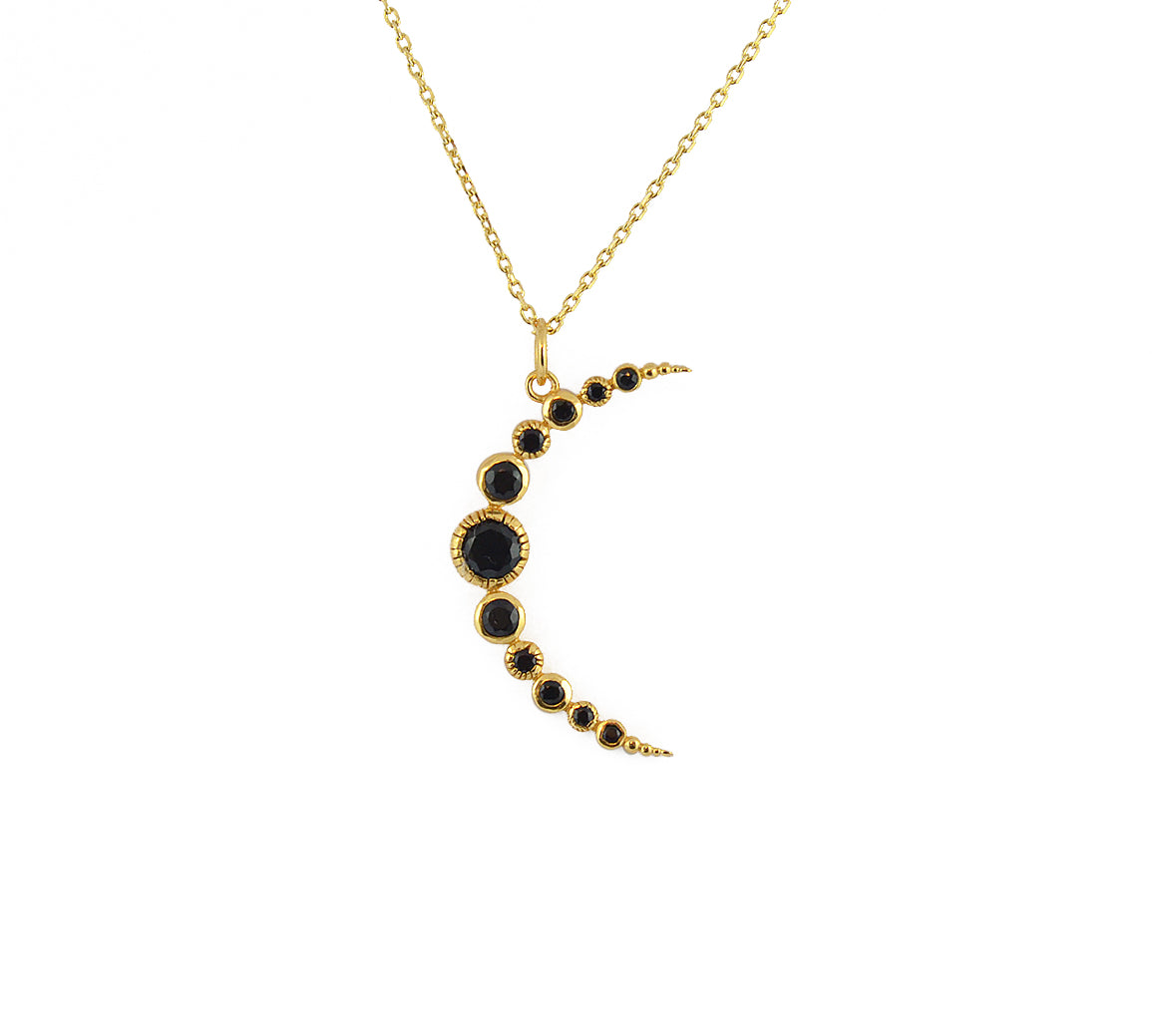 Collier doré croissant de lune et pierres - ONYX NOIRE