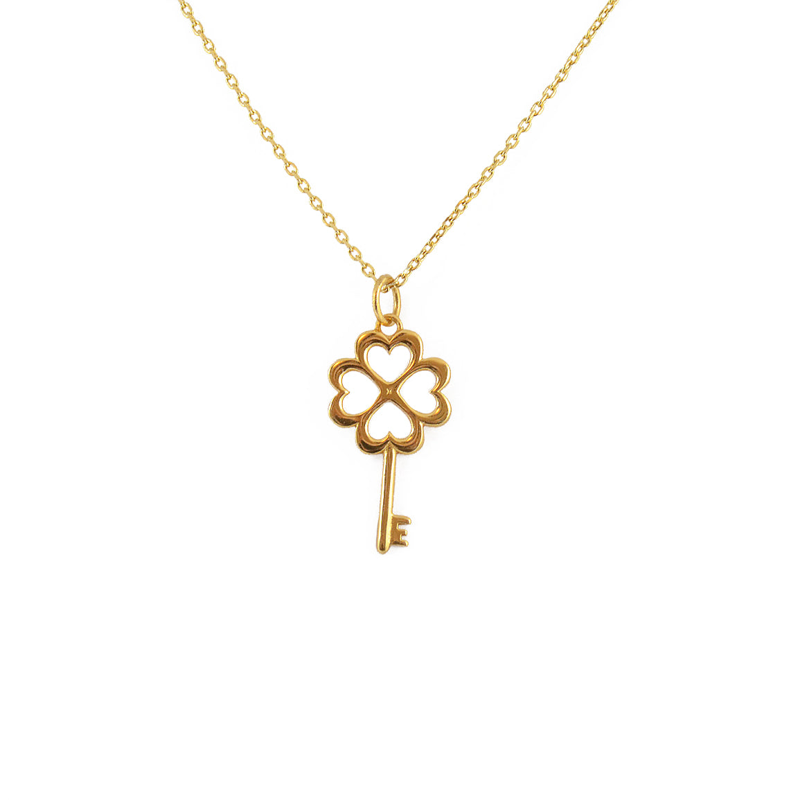 Collier doré clé trêfle coeurs
