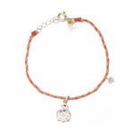 Bracelet cordon rose - Pendentif coccinelle et zircon