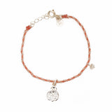 Bracelet cordon rose - Pendentif coccinelle et zircon