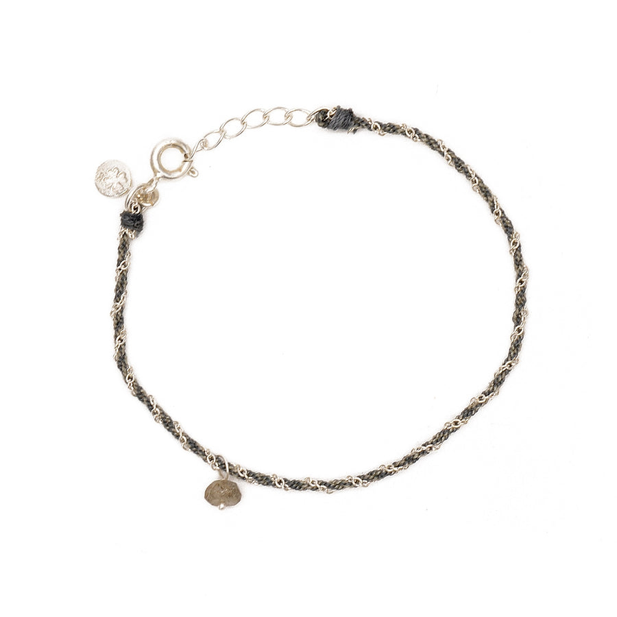 Bracelet cordon gris - Pendentif perle labradorite