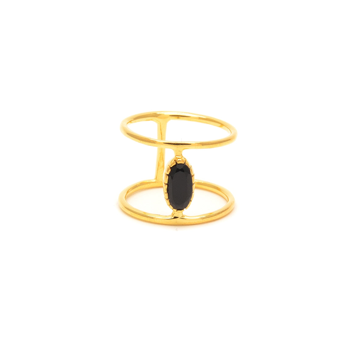 Bague double dorée et pierre ovale - 50 / ONYX NOIRE -