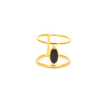 Bague double dorée et pierre ovale - 50 / ONYX NOIRE -