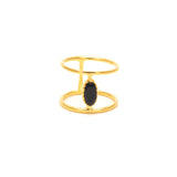 Bague double dorée et pierre ovale - 50 / ONYX NOIRE -