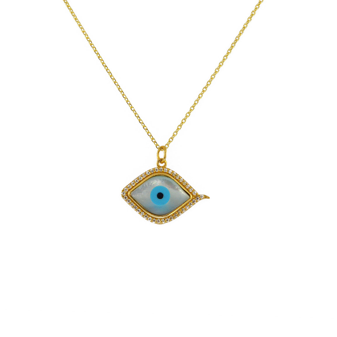 Collier doré oeil abstrait nacre et zircons