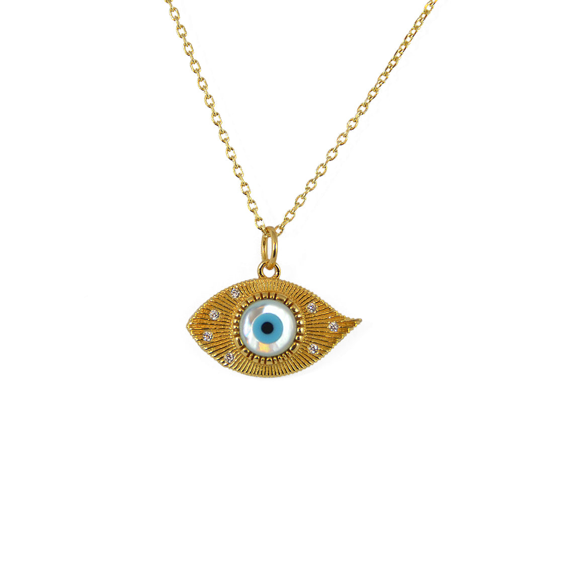 Collier doré oeil en nacre et zircons