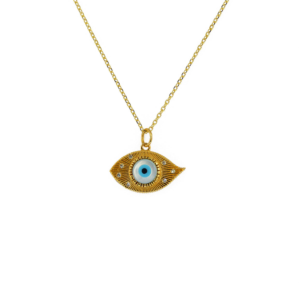 Collier doré oeil en nacre et zircons