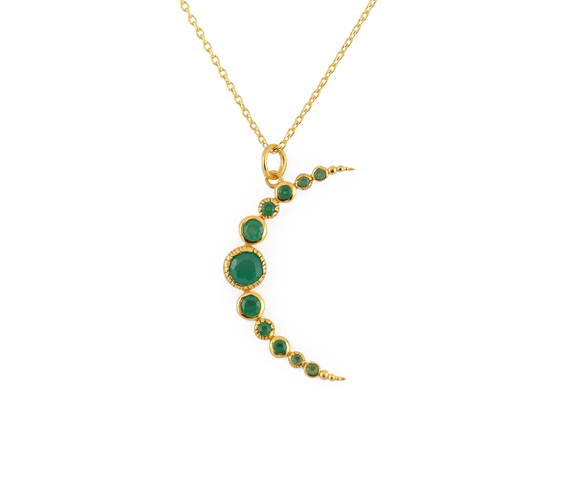 Collier doré croissant de lune et pierres - ONYX VERTE