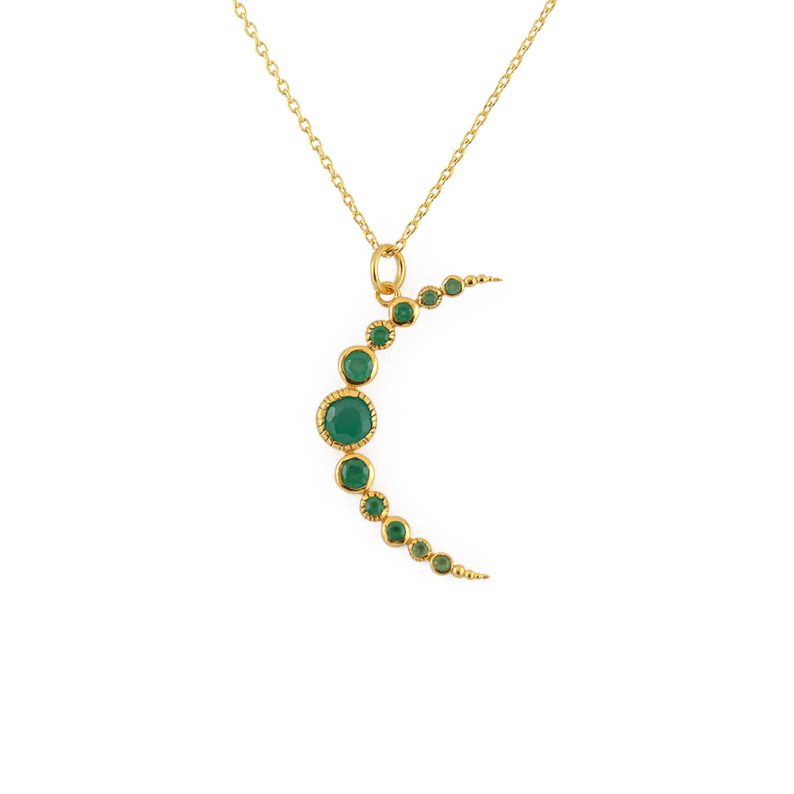 Collier doré croissant de lune et pierres - ONYX VERTE