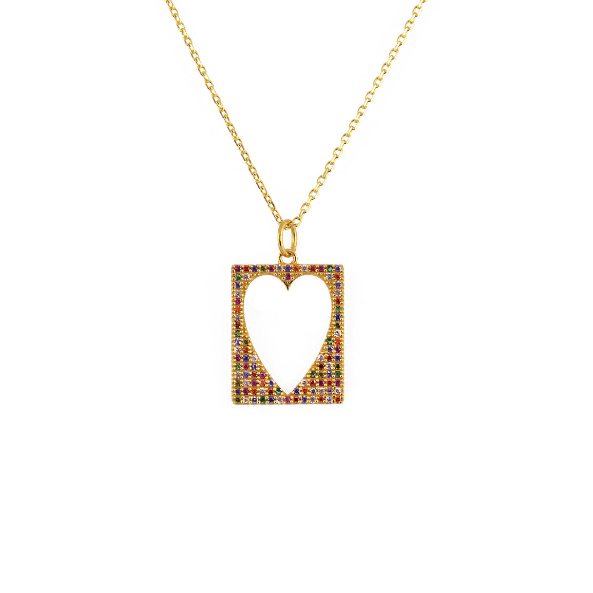 Collier doré plaque coeur vide et zircons - ZIRCONS