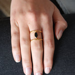 Bague double dorée et pierre ovale - Bagues