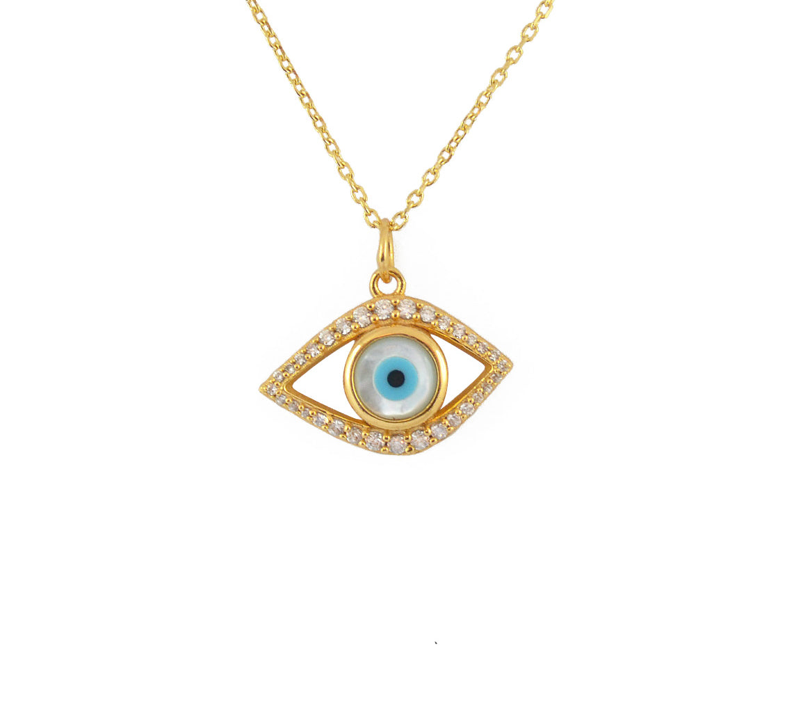 Collier doré oeil évidé nacre et zircons