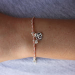 Bracelet cordon rose - Pendentif coccinelle et zircon