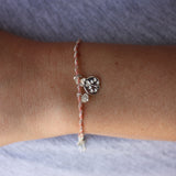 Bracelet cordon rose - Pendentif coccinelle et zircon