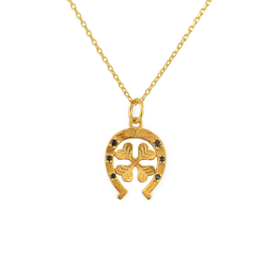 Collier doré fer à cheval trêfle et zircons - ZIRCONS NOIRS