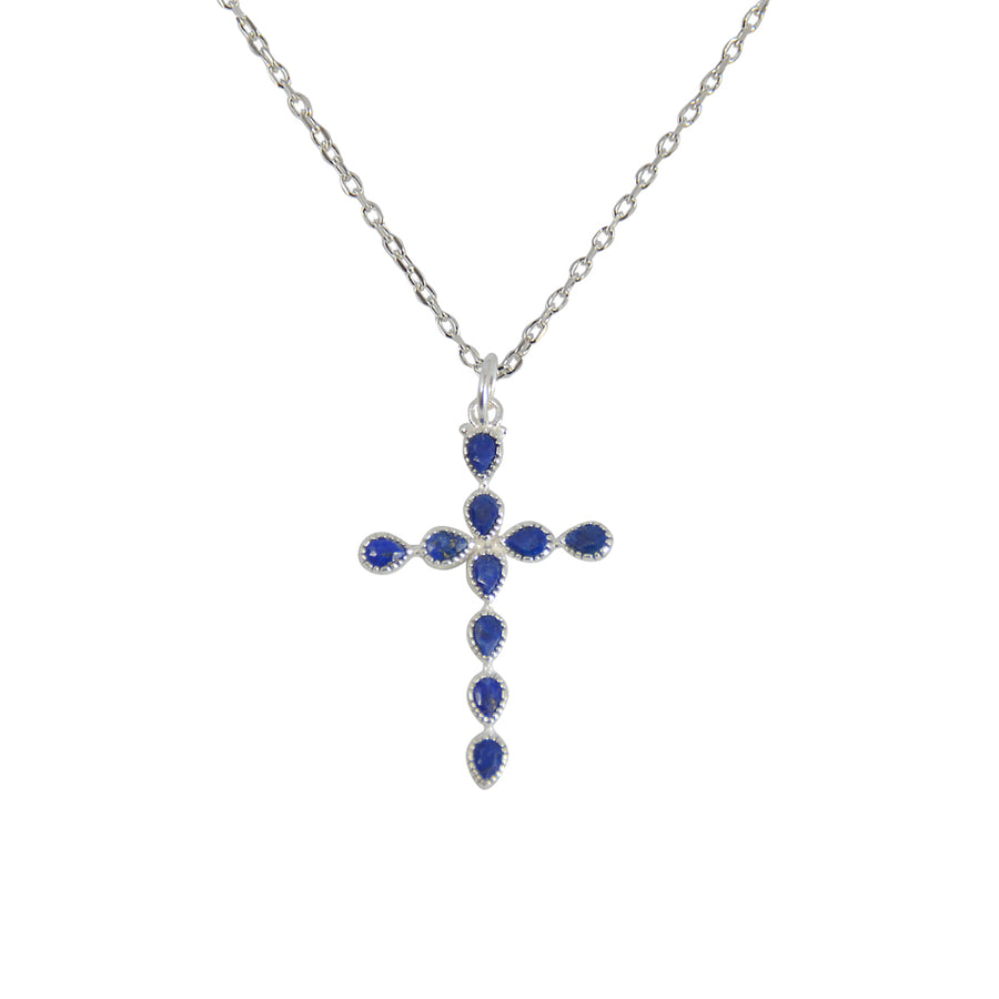 Luckyteam bijoux femme argent 925 collier croix lapis lazulis