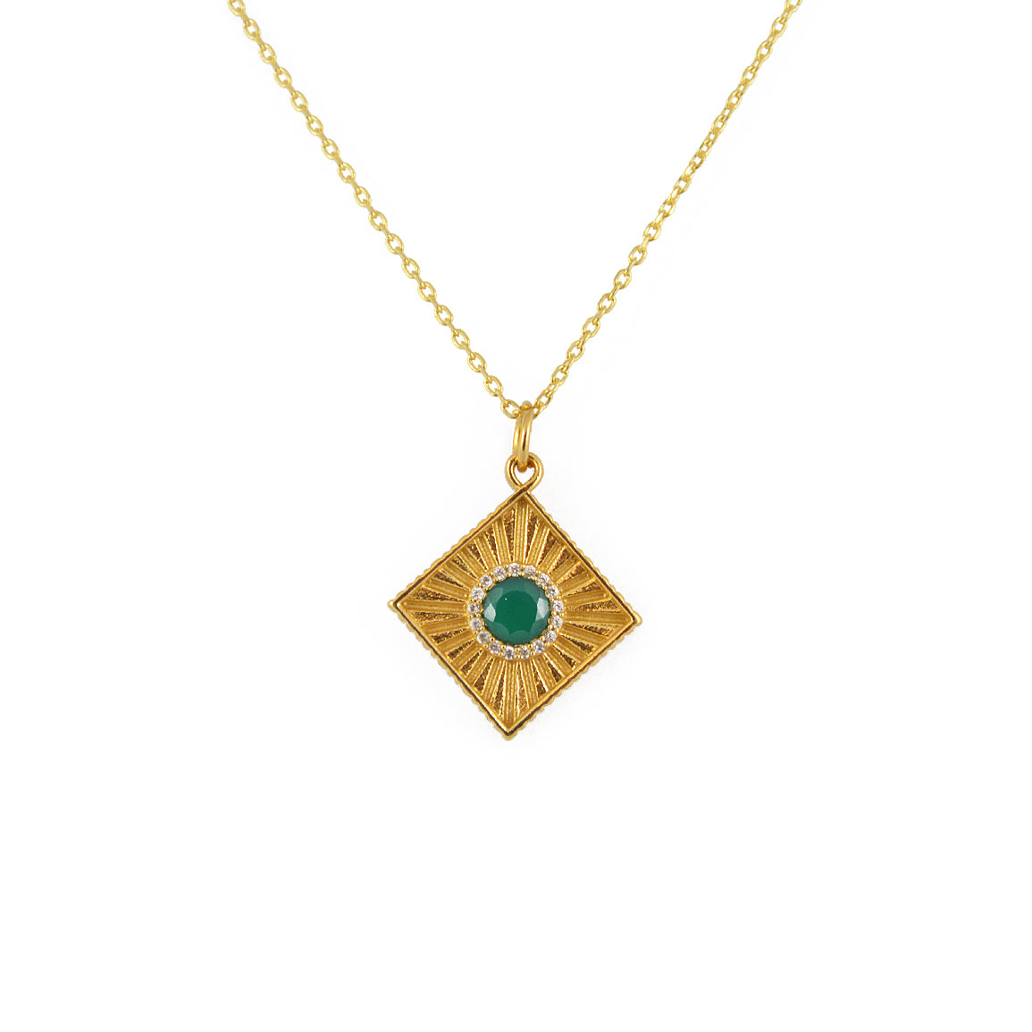 Collier doré carré pierre et zircons - ONYX VERTE