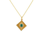 Collier doré carré pierre et zircons - ONYX VERTE
