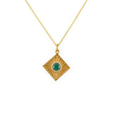 Collier doré carré pierre et zircons - ONYX VERTE