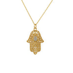 Collier main de fatma dorée et pierre - PIERRE DE LUNE