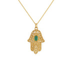 Collier main de fatma dorée et pierre - ONYX VERTE