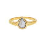 Bague dorée martelée avec goutte pierre - 50 / LABRADORITE