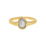 Bague dorée martelée avec goutte pierre - 50 / LABRADORITE