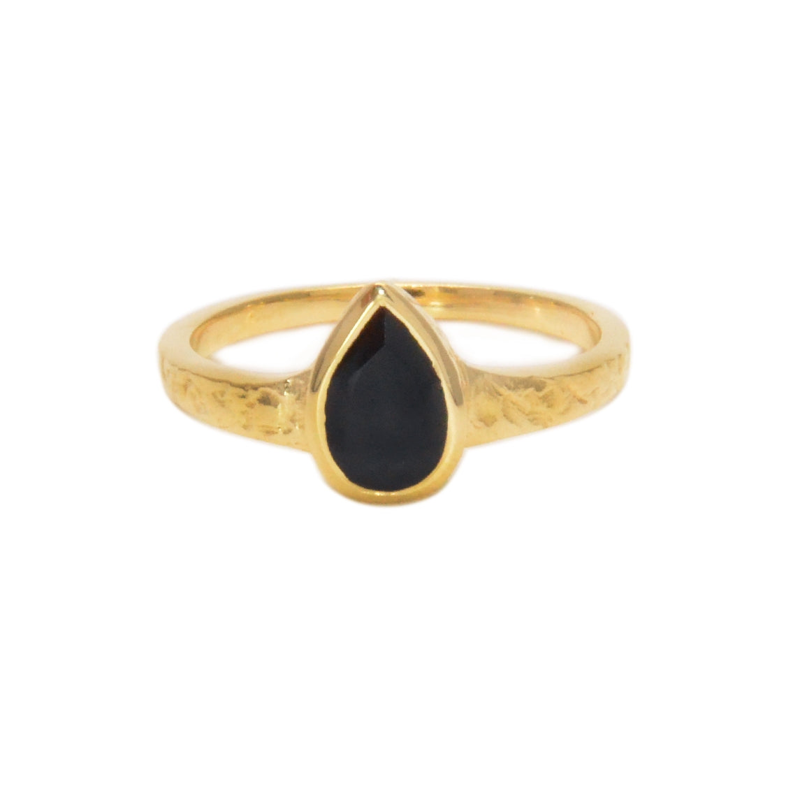 Bague dorée martelée avec goutte pierre - 50 / ONYX NOIRE
