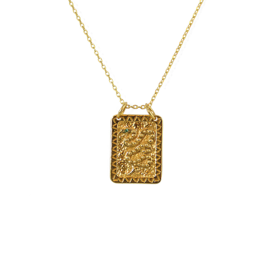 Collier doré plaque texturée serpent zircon - ZIRCON VERT