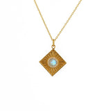 Collier doré carré pierre et zircons - PIERRE DE LUNE