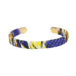 Bracelet jonc laiton tissu Wax coloré - VIOLET & JAUNE