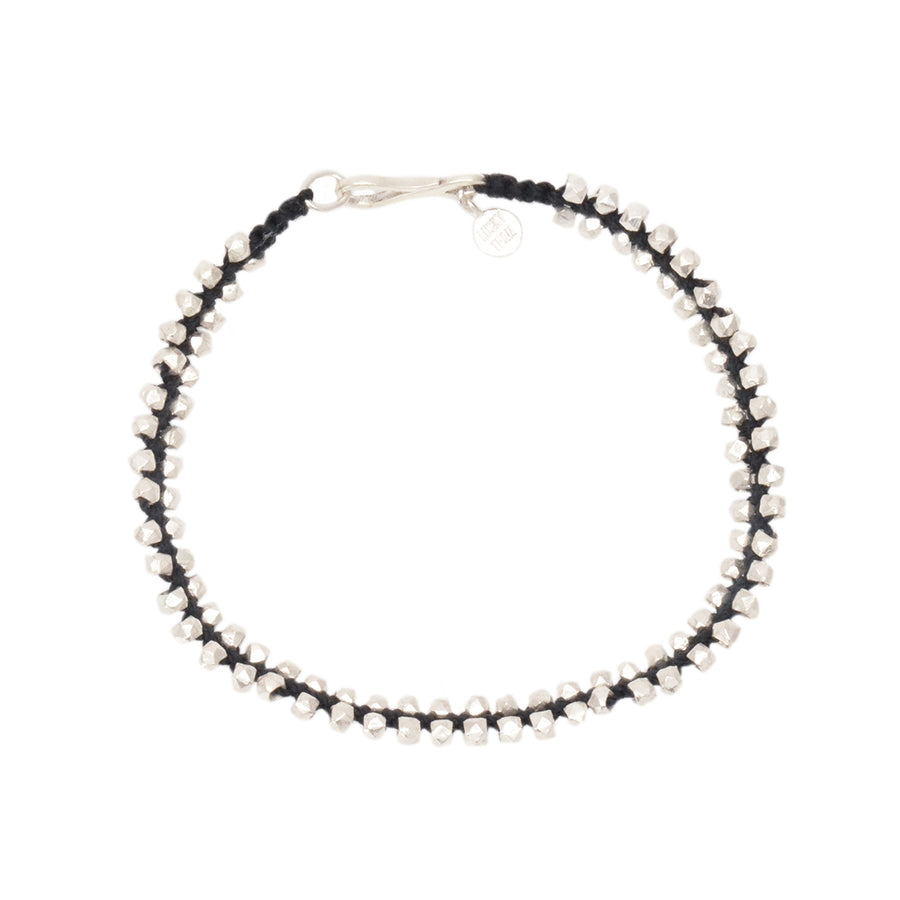 Bracelet cordon tressé noir perles argent 925