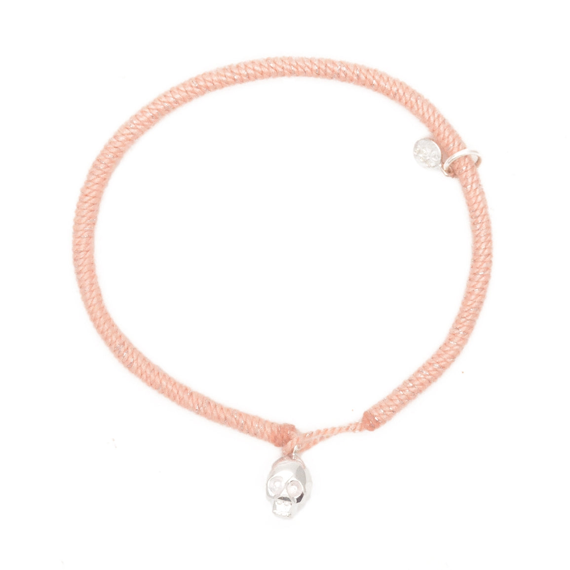 Bracelet cordon torsadé rose et argenté fermoir skull argent