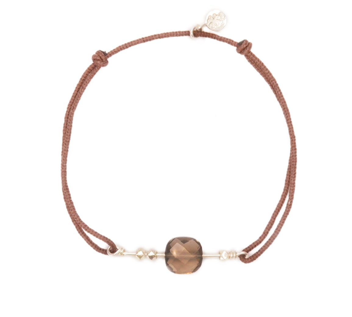 Bracelet cordon marron et quartz fumé