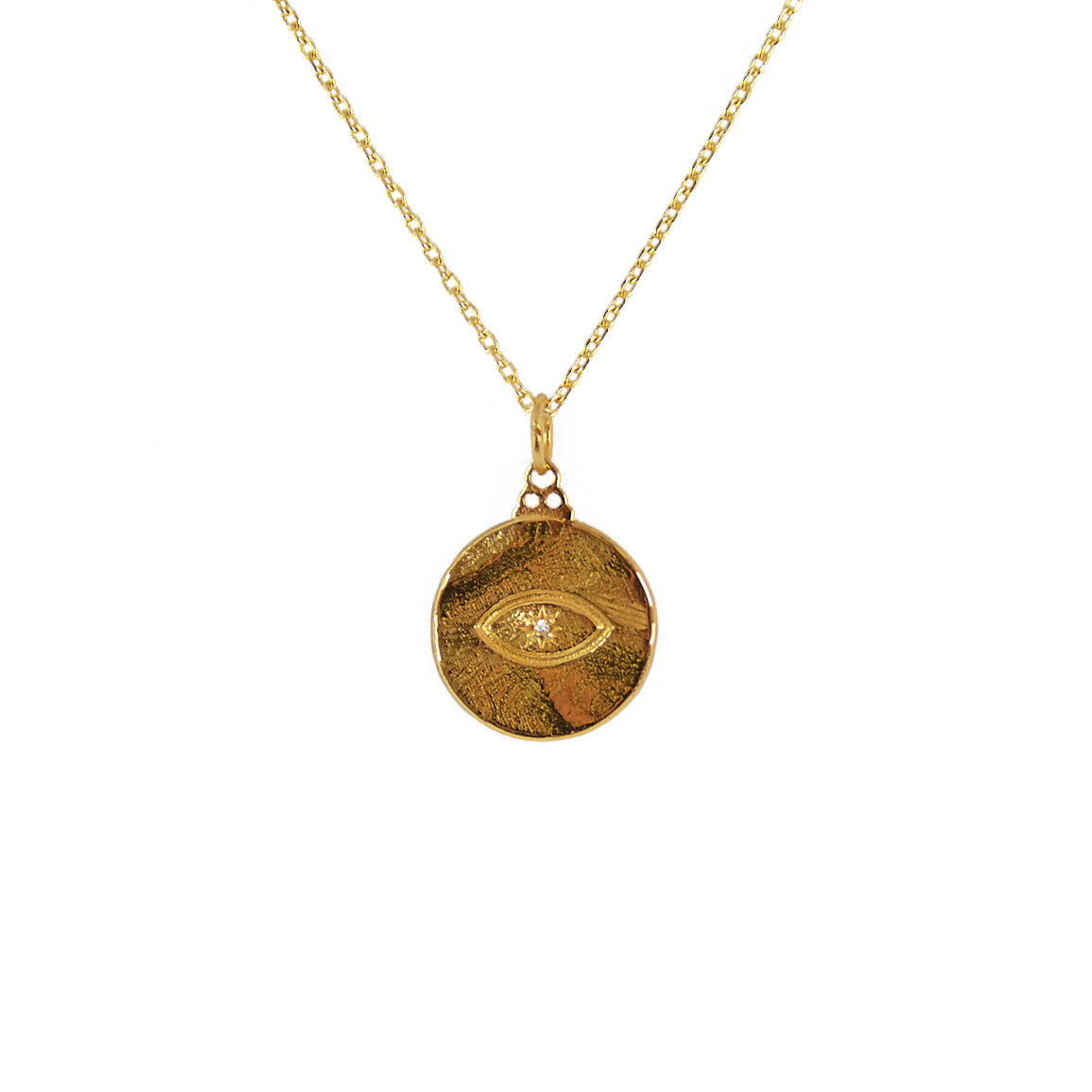 Collier medaille dorée oeil et turquoise - ZIRCON BLANC