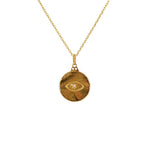 Collier medaille dorée oeil et turquoise - ZIRCON BLANC